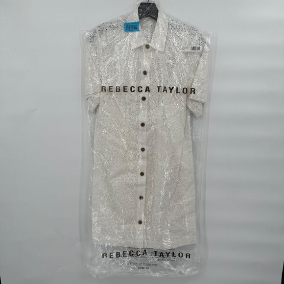 Rebecca Taylor Lea Eyelet Mini Shirt Dress Size 0 Full Moon White - Picture 4 of 6